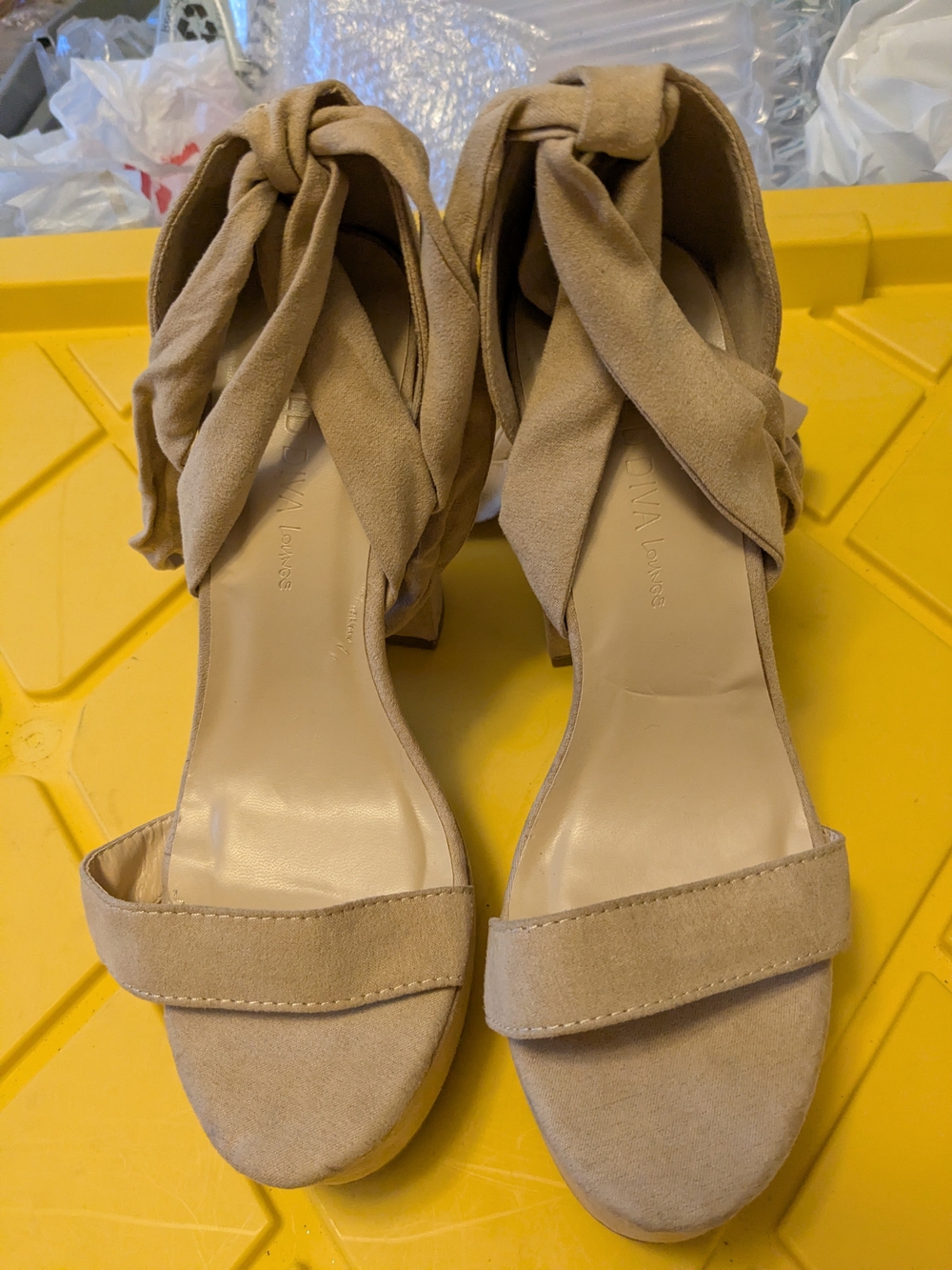 Wild Diva Tan Tie-Ankle Suede Block Heel Sandals